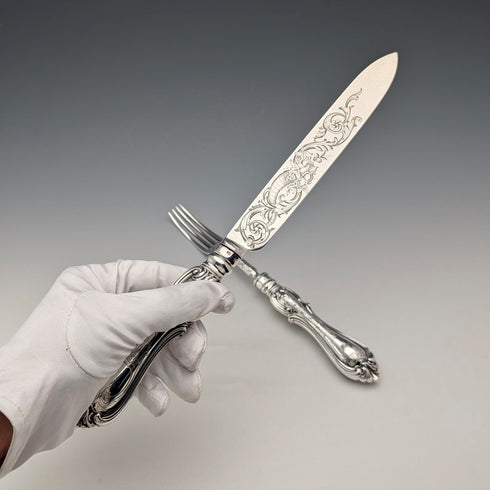 1856年 英国アンティーク 総純銀製 サービングカトラリーペア 計174g Martin Hall